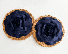 Load image into Gallery viewer, Navy Rose on Round Water Hyacinth Wall Set