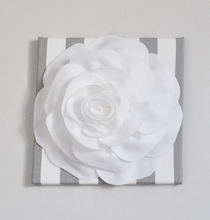 Load image into Gallery viewer, 3D White Rose on Gray Stripe Artist Canvas