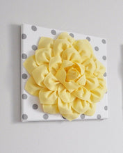 Load image into Gallery viewer, Light Yellow Dahlia on White with Gray Polka Dot Canvas - Daisy Manor