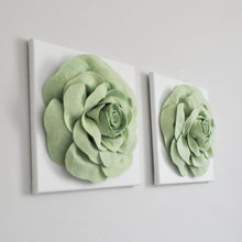 Load image into Gallery viewer, Pastel Green Roses on White Canvas Set FLOWER DECOR