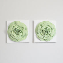 Load image into Gallery viewer, Pastel Green Roses on White Canvas Set FLOWER DECOR
