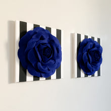 Load image into Gallery viewer, Royal Blue Roses on Black Stripe Wall Art Set of Two - Daisy Manor