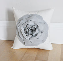 Load image into Gallery viewer, Grey Rose Flower on Ivory Pillow - Daisy Manor