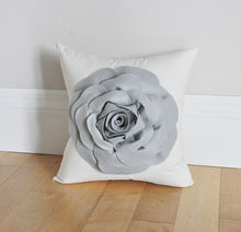 Load image into Gallery viewer, Grey Rose Flower on Ivory Pillow - Daisy Manor