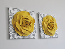 Load image into Gallery viewer, Slate Gray Roses on White and Gray Damask Canvas Wall Art - Daisy Manor