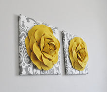 Load image into Gallery viewer, Flower Wall Decor Aqua Blue and White Damask Canvas Set - Daisy Manor