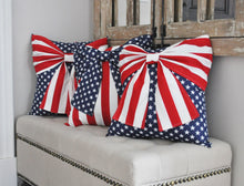 Load image into Gallery viewer, Stars and Stripes Patriotic Bow Pillow - Daisy Manor