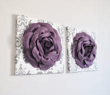 Load image into Gallery viewer, Slate Gray Roses on White and Gray Damask Canvas Wall Art - Daisy Manor