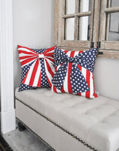 Load image into Gallery viewer, Stars and Stripes Patriotic Bow Pillow - Daisy Manor