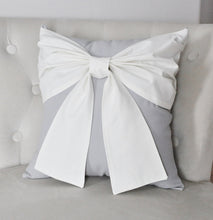 Load image into Gallery viewer, Ivory and Gray Farmhouse Bow Throw Pillow - Daisy Manor