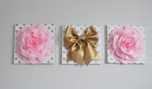 Load image into Gallery viewer, Light Pink Rose and Gold Bow Wall Decor Set of Three - Daisy Manor