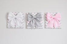Load image into Gallery viewer, Pink and Grey Nursery Wall Decor Bow Canvas Set - Daisy Manor