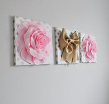Load image into Gallery viewer, Light Pink Rose and Gold Bow Wall Decor Set of Three - Daisy Manor