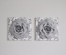Load image into Gallery viewer, Gray Roses on White Gray Damask Wall Art Canvas Wall Art Sets - Daisy Manor
