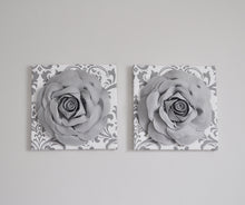 Load image into Gallery viewer, Gray Roses on White Gray Damask Wall Art Canvas Wall Art Sets - Daisy Manor