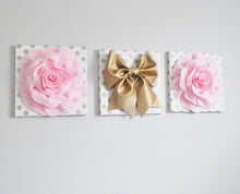 Load image into Gallery viewer, Light Pink Rose and Gold Bow Wall Decor Set of Three - Daisy Manor