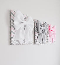 Load image into Gallery viewer, Pink and Grey Nursery Wall Decor Bow Canvas Set - Daisy Manor