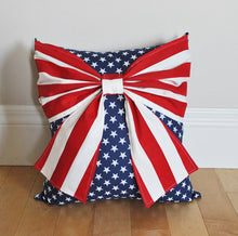 Load image into Gallery viewer, Stars and Stripes Patriotic Bow Pillow - Daisy Manor