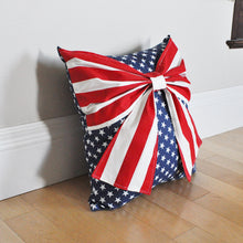 Load image into Gallery viewer, Stars and Stripes Patriotic Bow Pillow - Daisy Manor