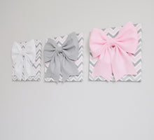 Load image into Gallery viewer, Pink and Grey Nursery Wall Decor Bow Canvas Set - Daisy Manor