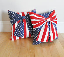 Load image into Gallery viewer, Stars and Stripes Patriotic Bow Pillow - Daisy Manor