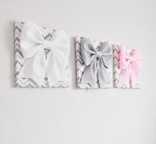 Load image into Gallery viewer, Pink and Grey Nursery Wall Decor Bow Canvas Set - Daisy Manor