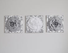 Load image into Gallery viewer, Gray and White Rose Canvas Wall Art Set of 3 - Daisy Manor