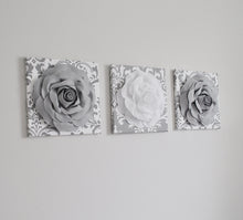 Load image into Gallery viewer, Gray and White Rose Canvas Wall Art Set of 3 - Daisy Manor