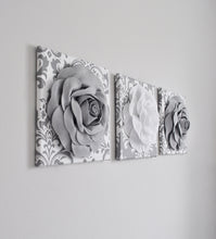Load image into Gallery viewer, Gray and White Rose Canvas Wall Art Set of 3 - Daisy Manor