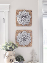 Load image into Gallery viewer, Gray Dahlia Flower on Square Hyancith Hanging Wall Decor Set - Daisy Manor