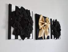Load image into Gallery viewer, Flower and Bow Wall Canvas Set in Black White and Gold - Daisy Manor