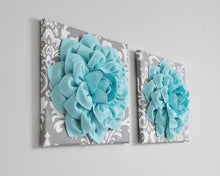 Load image into Gallery viewer, Aqua Flower Home Decor Wall Art Set - Daisy Manor
