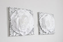 Load image into Gallery viewer, White Roses on Gray and White Damask Canvas set of two - Daisy Manor