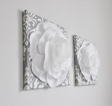 Load image into Gallery viewer, White Roses on Gray and White Damask Canvas set of two - Daisy Manor