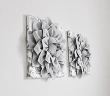 Load image into Gallery viewer, Silver Gray Dahlia Flowers on White Gray Damask Canvas Set of TWO - Daisy Manor
