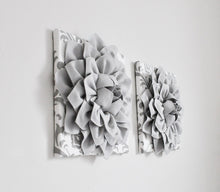 Load image into Gallery viewer, Silver Gray Dahlia Flowers on White Gray Damask Canvas Set of TWO - Daisy Manor