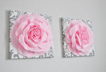Load image into Gallery viewer, Slate Gray Roses on White and Gray Damask Canvas Wall Art - Daisy Manor