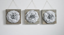 Load image into Gallery viewer, Three Grey Roses on Reclaimed Wooden Wall Plank Set - Daisy Manor