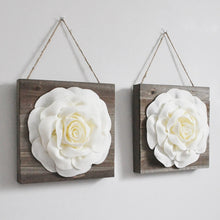 Load image into Gallery viewer, Ivory Roses on Wood Wall Art Floral Wood Wall Decor - Daisy Manor