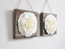 Load image into Gallery viewer, Ivory Roses on Wood Wall Art Floral Wood Wall Decor - Daisy Manor