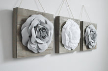 Load image into Gallery viewer, Dark Blush and Ivory Three Rose Flower Wood Plank Wall Hanging Set - Daisy Manor