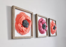 Load image into Gallery viewer, Framed Flower Wall Art Set of Three 3d Poppy Flowers - Daisy Manor