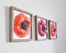 Load image into Gallery viewer, Framed Flower Wall Art Set of Three 3d Poppy Flowers - Daisy Manor