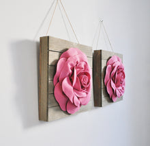 Load image into Gallery viewer, Dark Blush Roses on Reclaimed Wood Planks - Daisy Manor