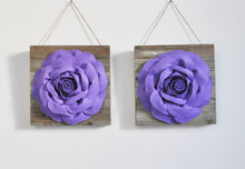 Load image into Gallery viewer, Lavender Roses on Wood Plank Wall Hanging Set of Two - Daisy Manor
