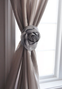 Gray Rose Curtain Tie Back Set of Two - Daisy Manor