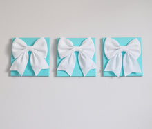 Load image into Gallery viewer, Three White Bows on Aqua Wall Art Large Bow Wall Decor Set - Daisy Manor