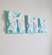 Load image into Gallery viewer, Three White Bows on Aqua Wall Art Large Bow Wall Decor Set - Daisy Manor