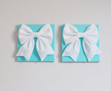 Load image into Gallery viewer, Large White Bow on Bright Aqua Bow Canvas Set Home Decor - Daisy Manor