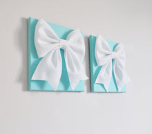 Load image into Gallery viewer, Large White Bow on Bright Aqua Bow Canvas Set Home Decor - Daisy Manor